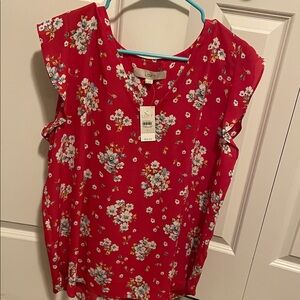 LOFT Vibrant Red Floral Blouse